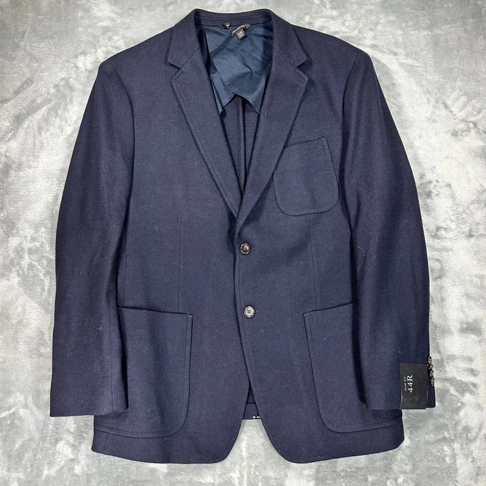 Banana Republic Mens 44R Slim Fit Navy Blue Mario Bellucci Italian Wool Blazer